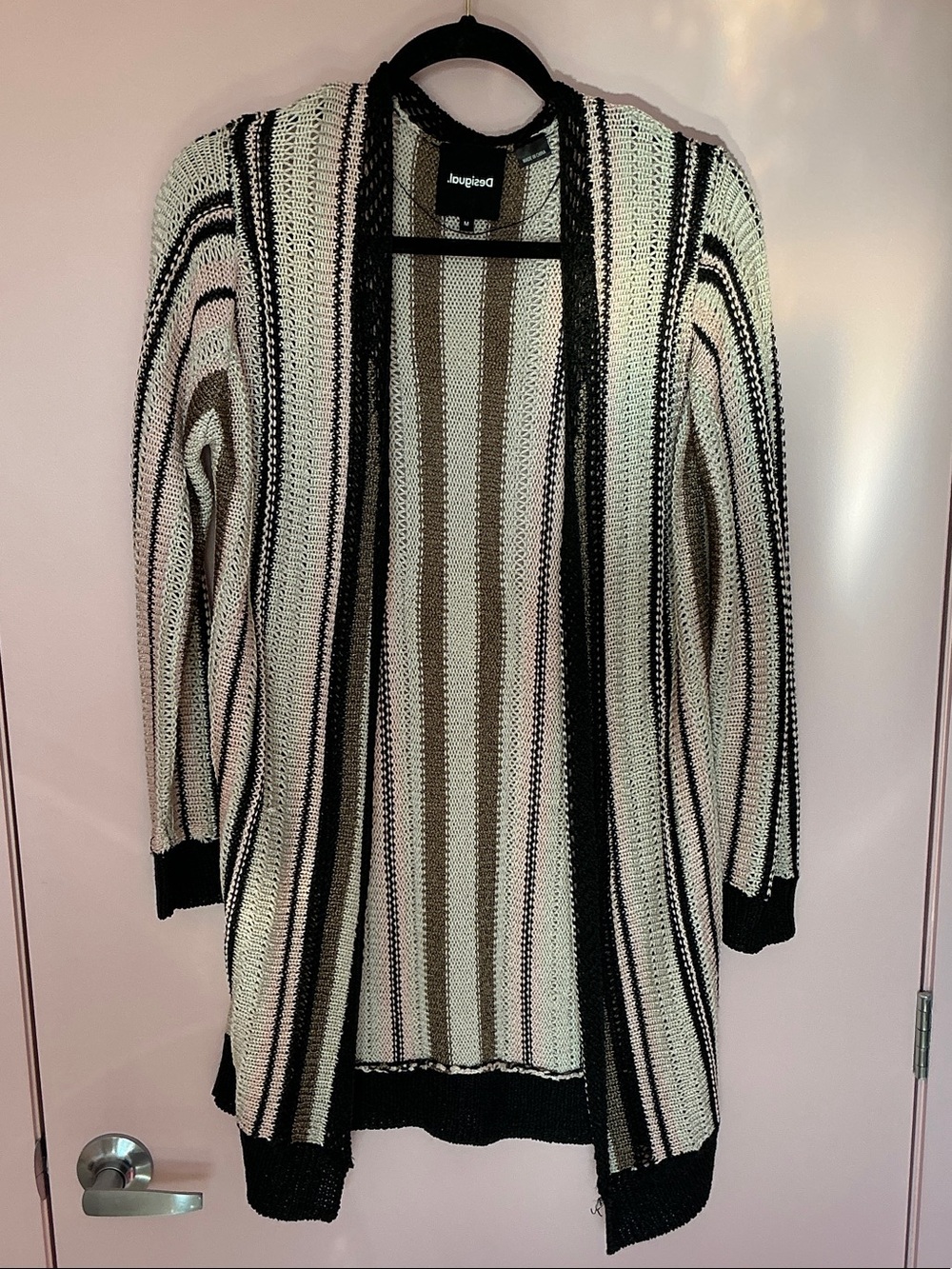 Desigual Black & Cream Striped Open-Front Cardigan médium